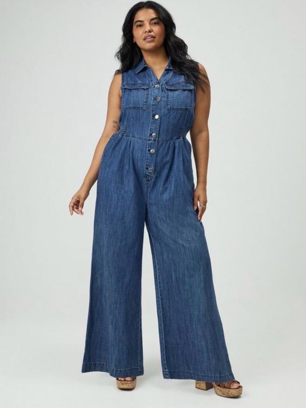 Torrid Sleeveless Wide-Leg Denim Jumpsuit - Size 1 Short